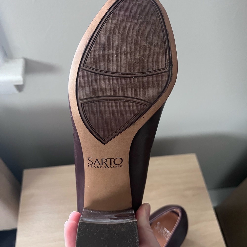 Burgundy Leather Block Heels - Picture 7 of 8